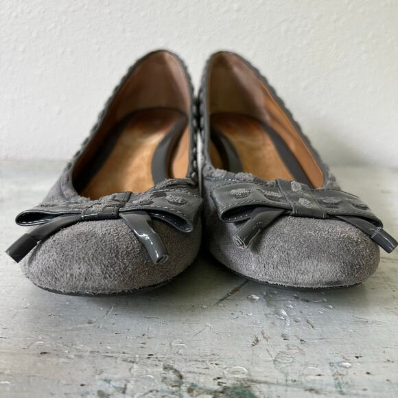 Michelle D suede leather low wedge kitten heel bow academia office coquette 7.5 - Picture 4 of 13